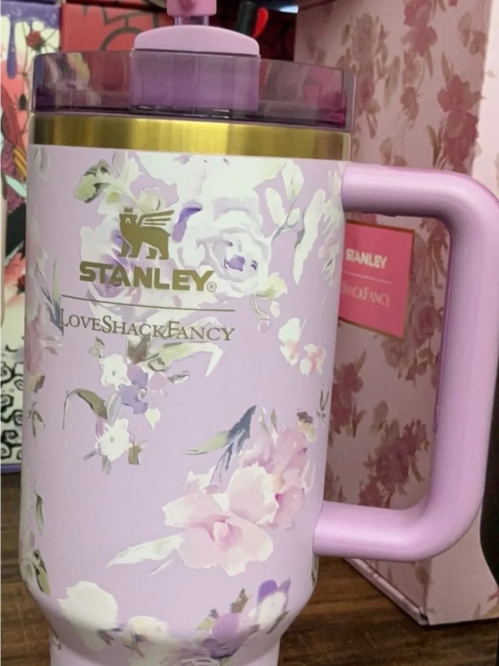 New!  Original Stanley Pink Floral Gift Box with Blue Ribbon - Picture 3 of 5